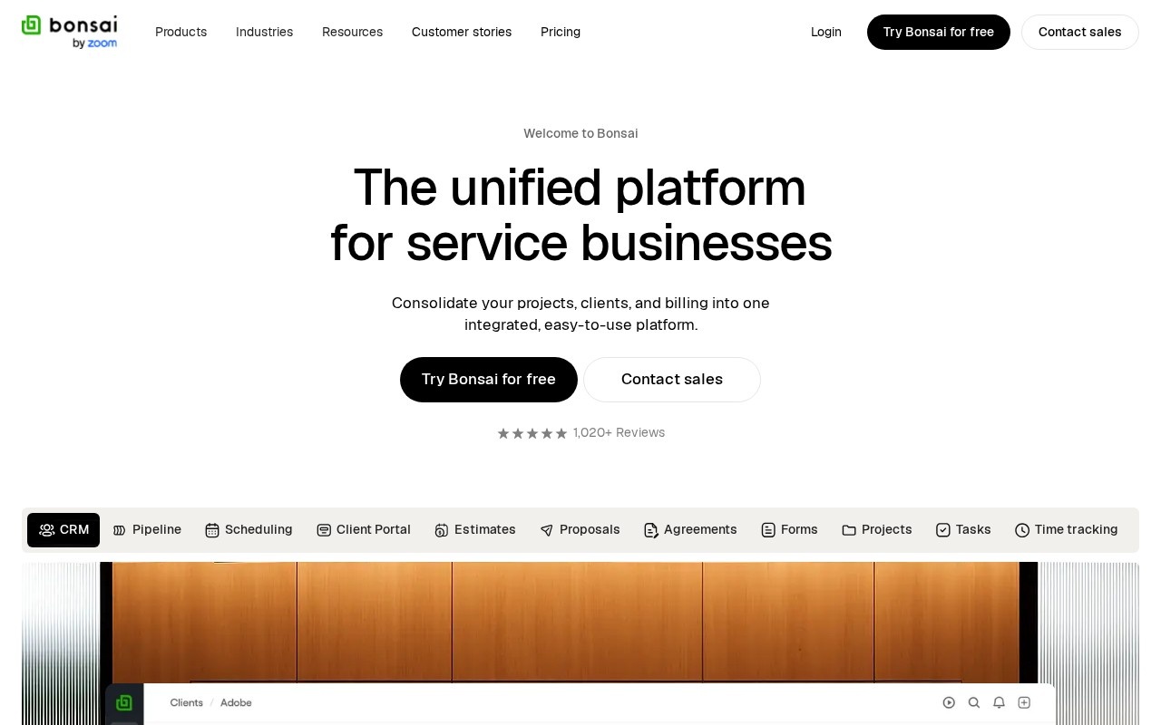 Screenshot of the Bonsai website
