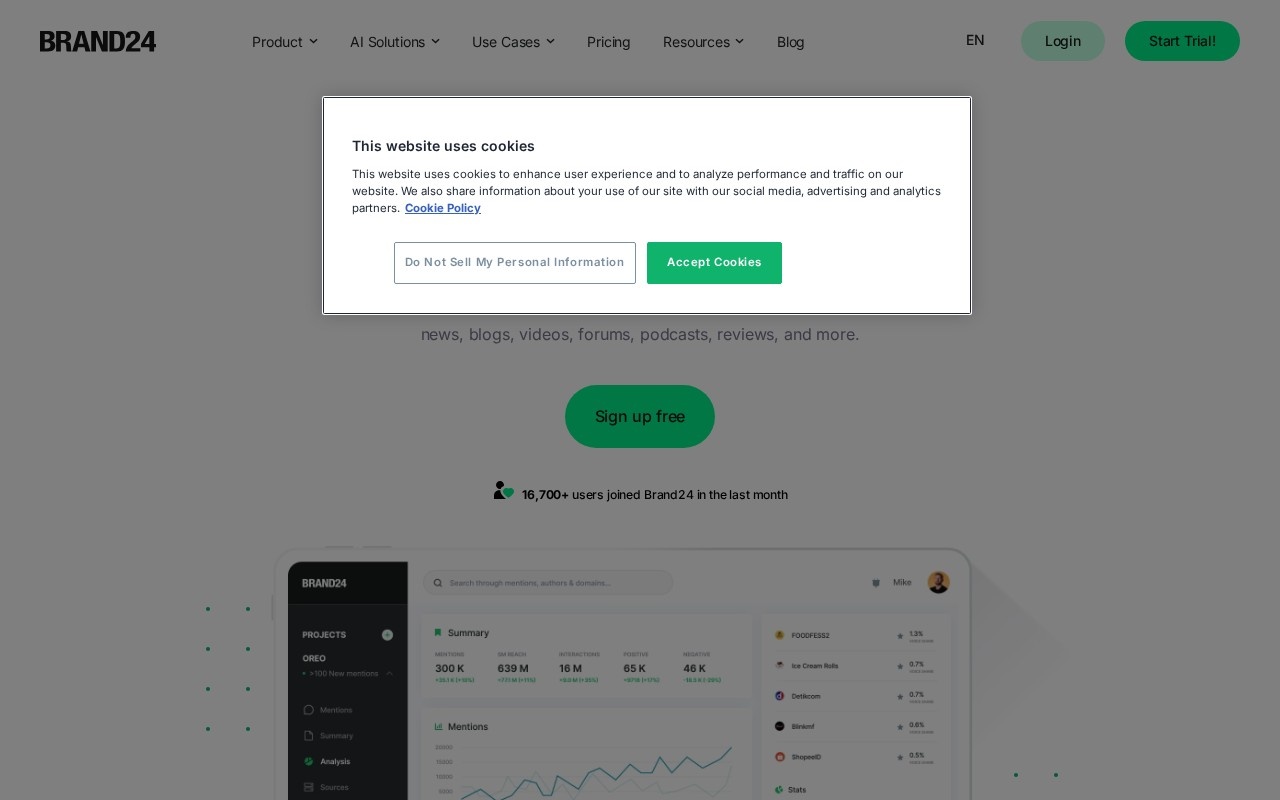 Screenshot of the Brand24 website