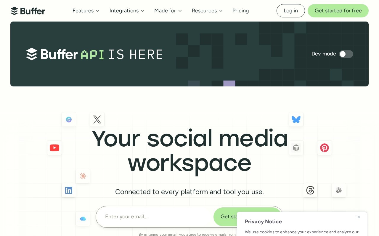 Screenshot of the Buffer website
