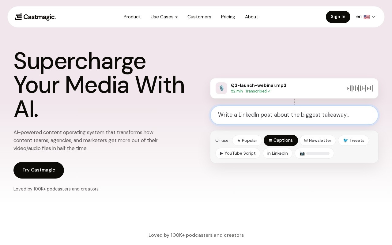 Screenshot of the Castmagic website