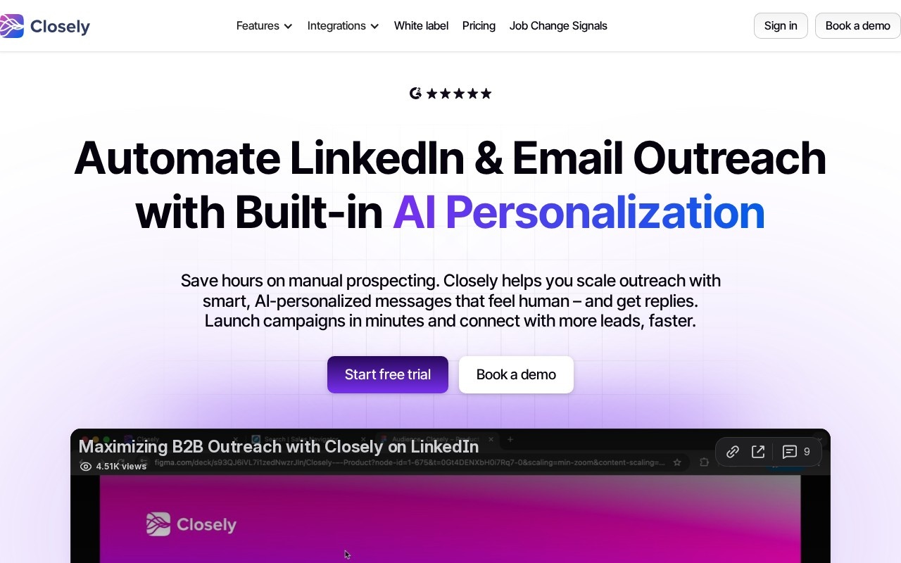 Screenshot of the Closely website