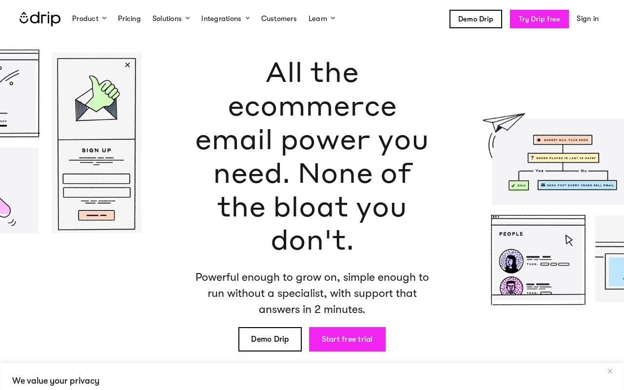 Screenshot of the Drip website