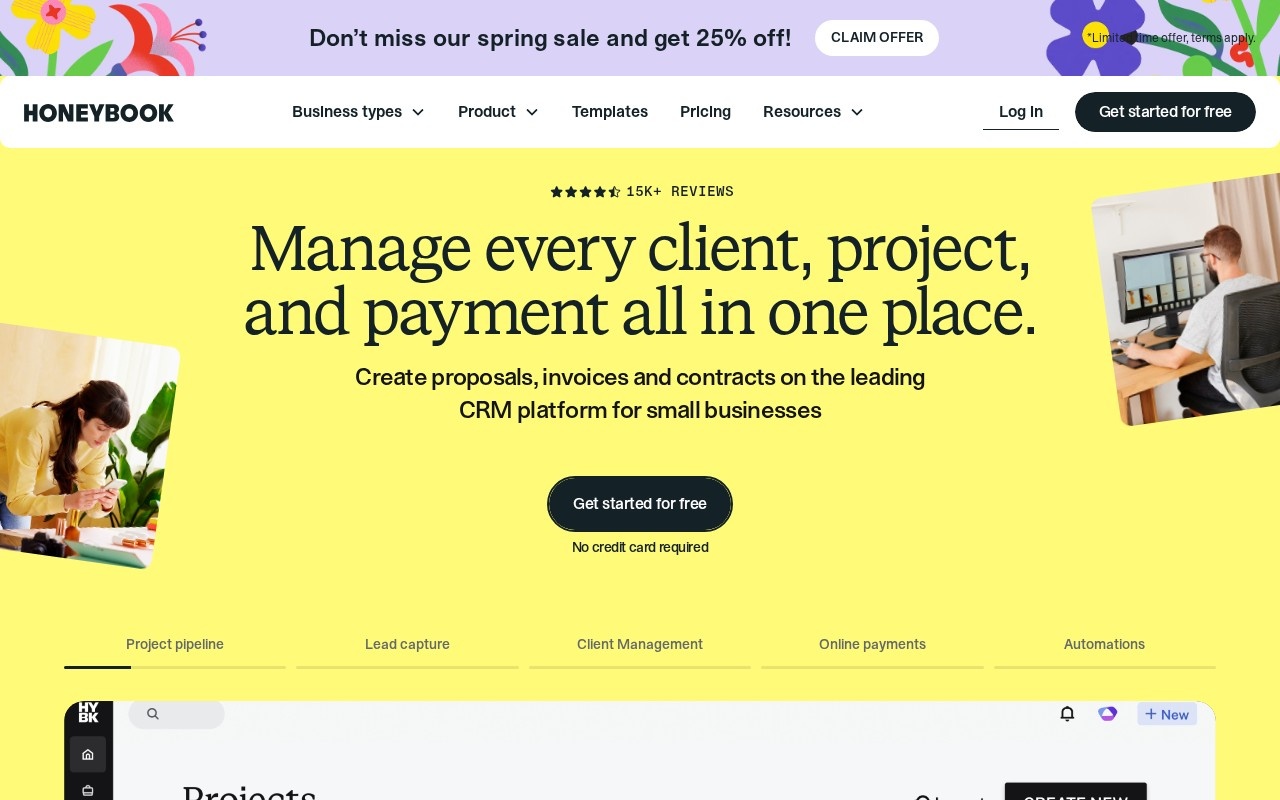 Screenshot of the HoneyBook website