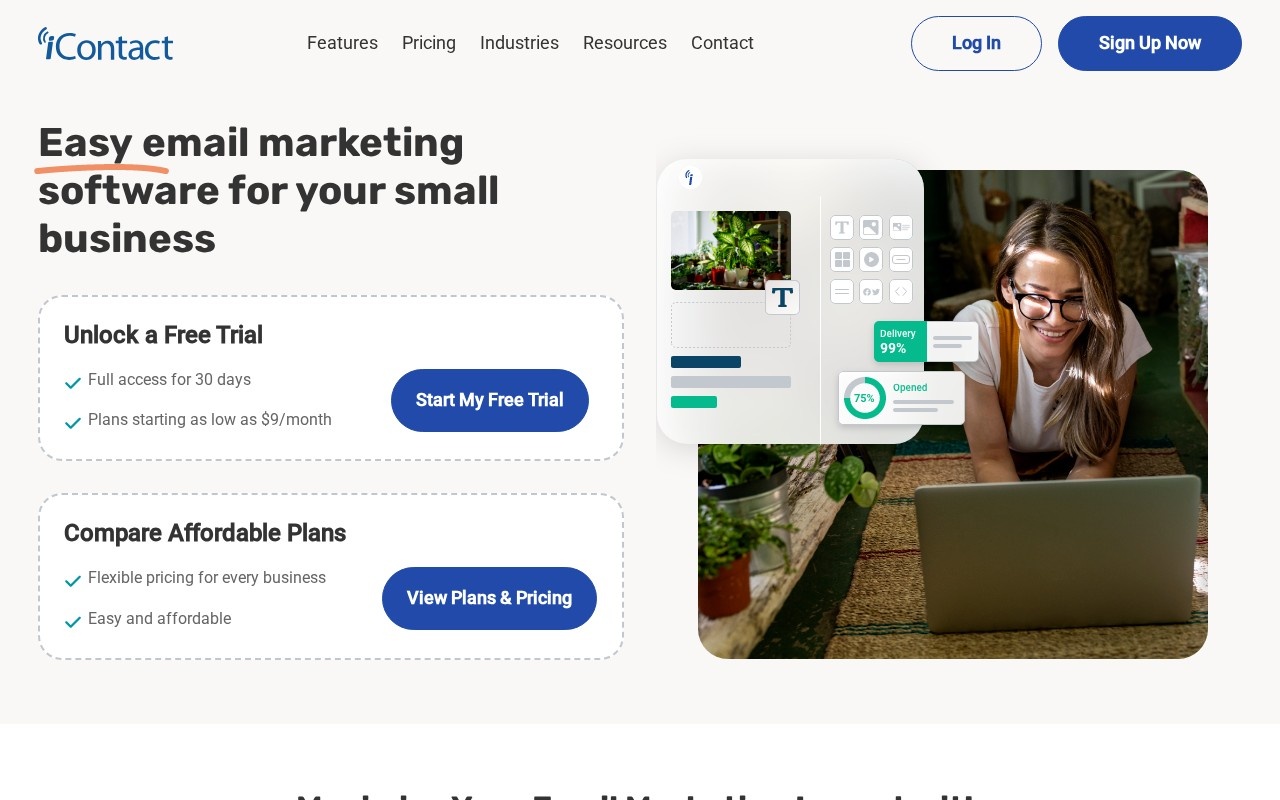 Screenshot of the iContact website