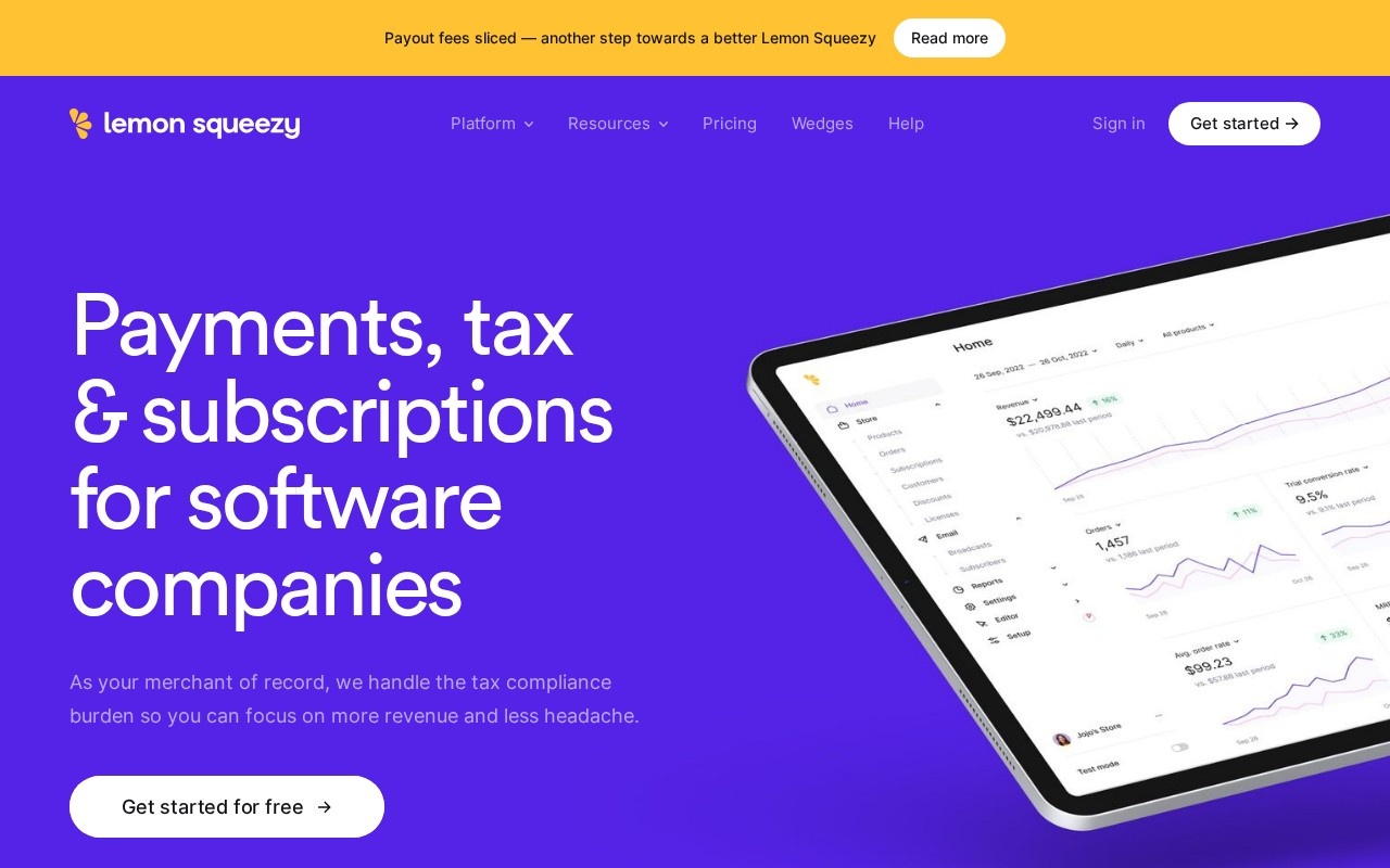 Screenshot of the Lemon Squeezy website