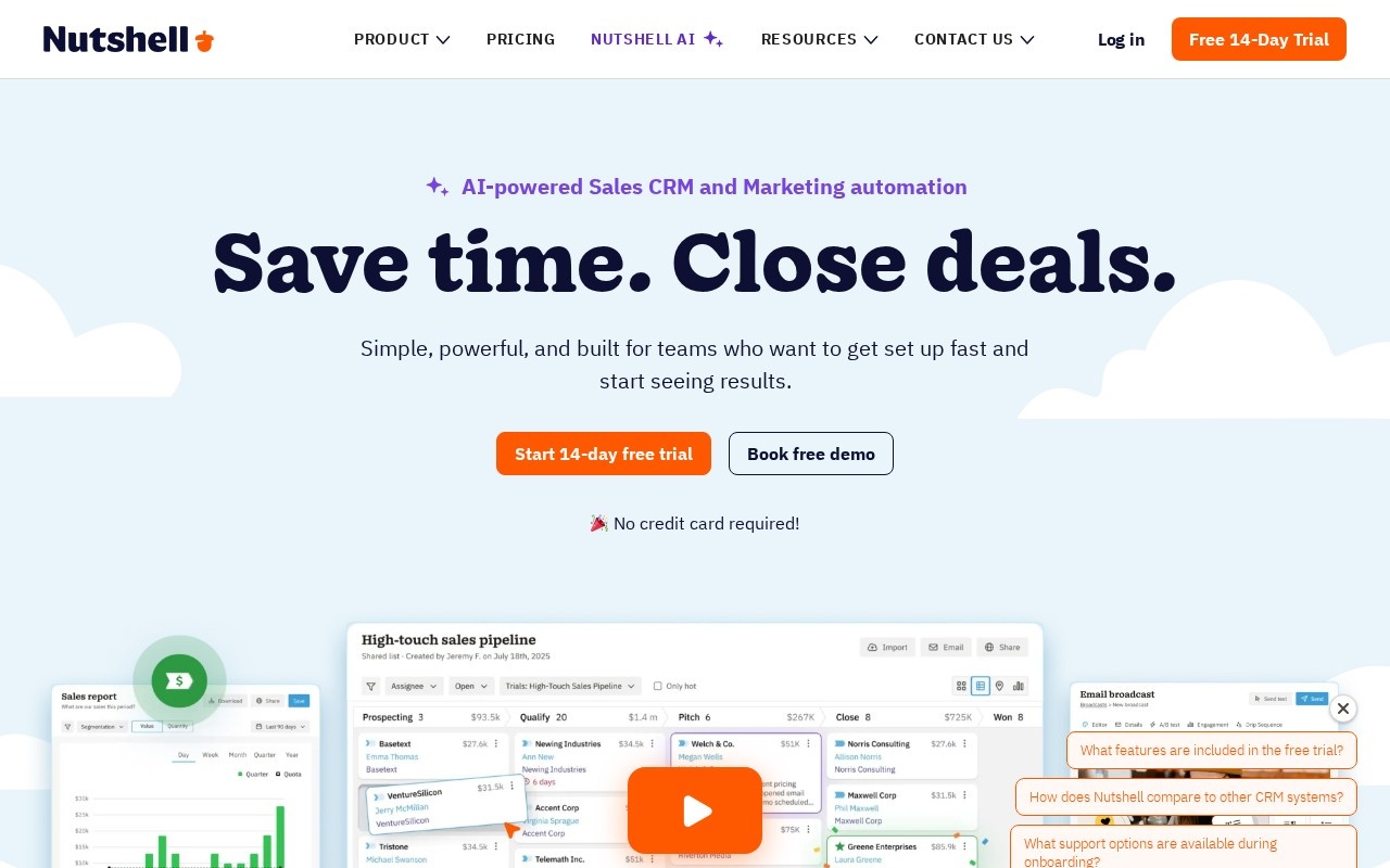 Screenshot of the Nutshell website
