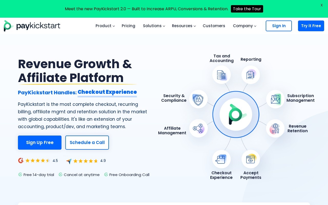 Screenshot of the PayKickstart website
