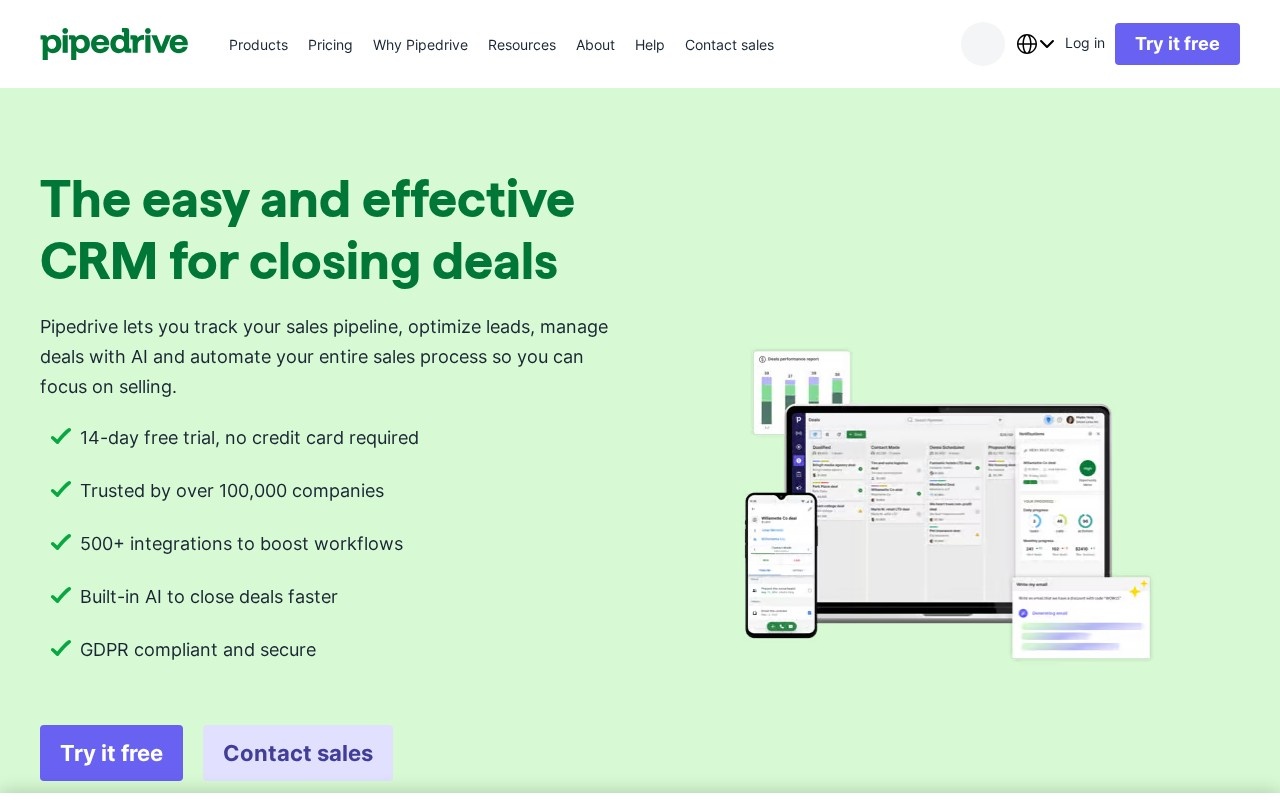 Screenshot of the Pipedrive website