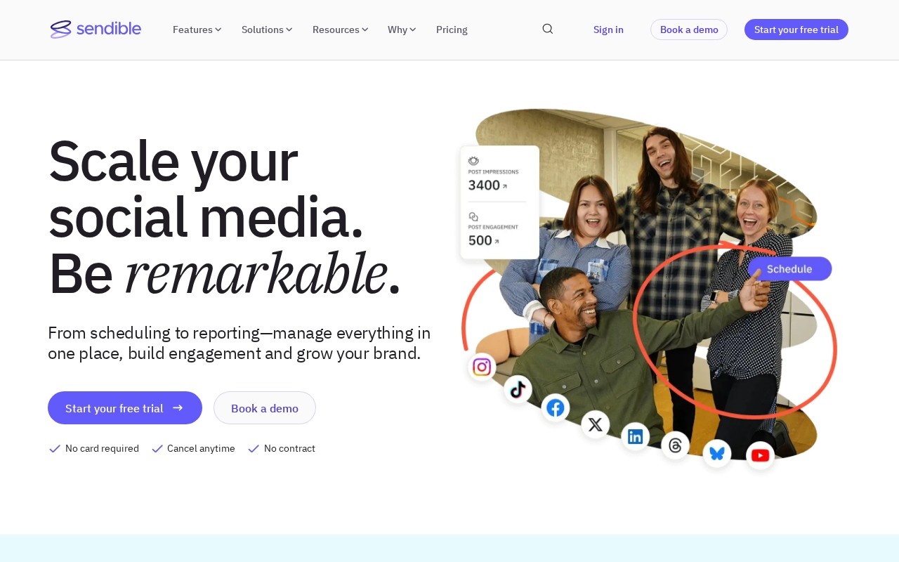 Screenshot of the Sendible website