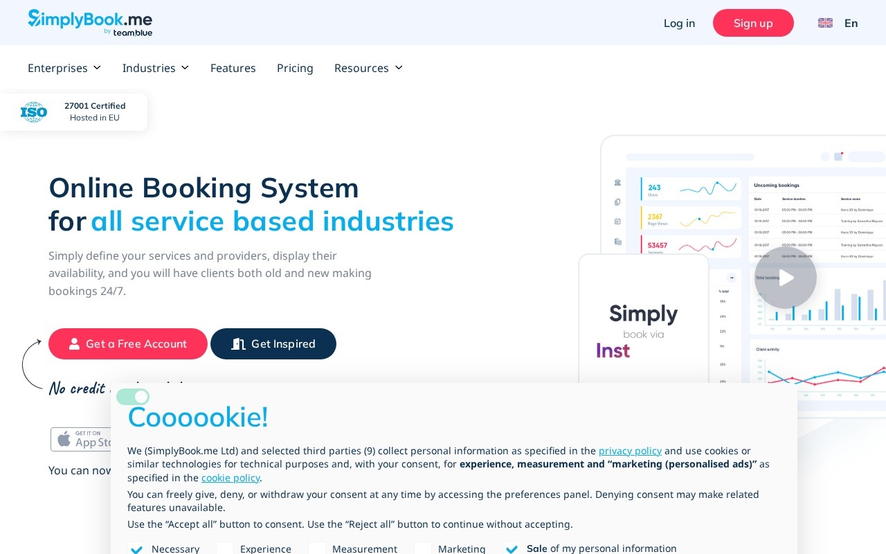 Screenshot of the SimplyBook.me website
