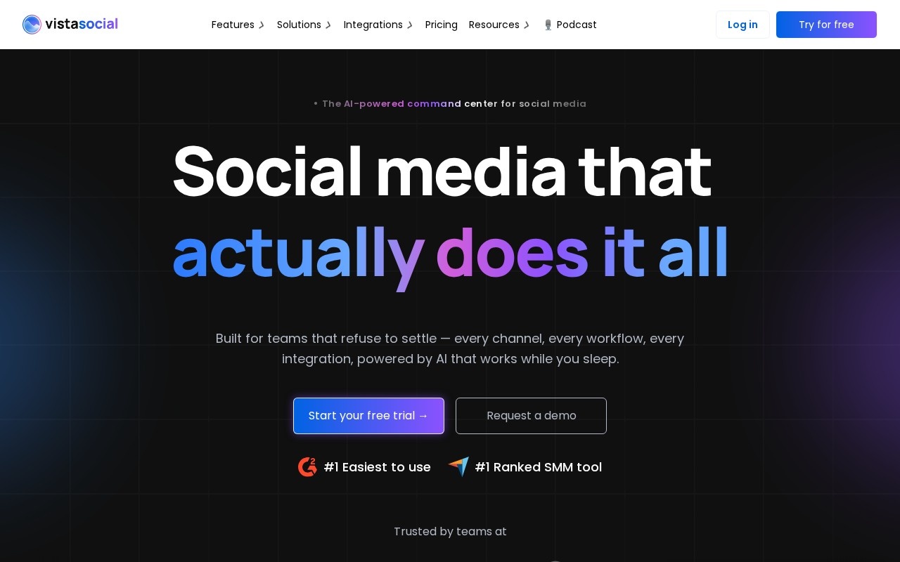 Screenshot of the Vista Social website