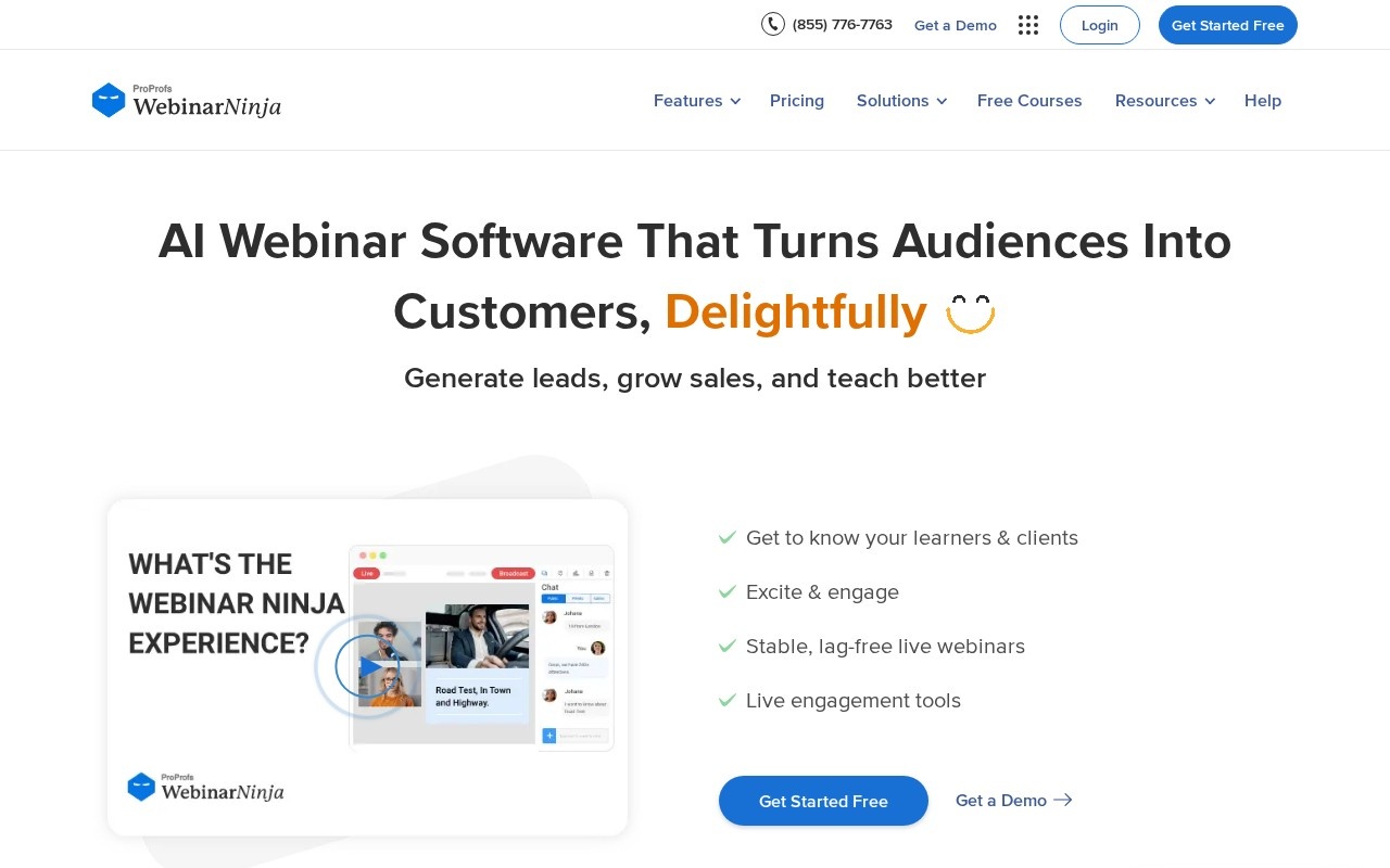 Screenshot of the WebinarNinja website